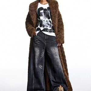 Beige Casual Women's Long Faux Fur Coat